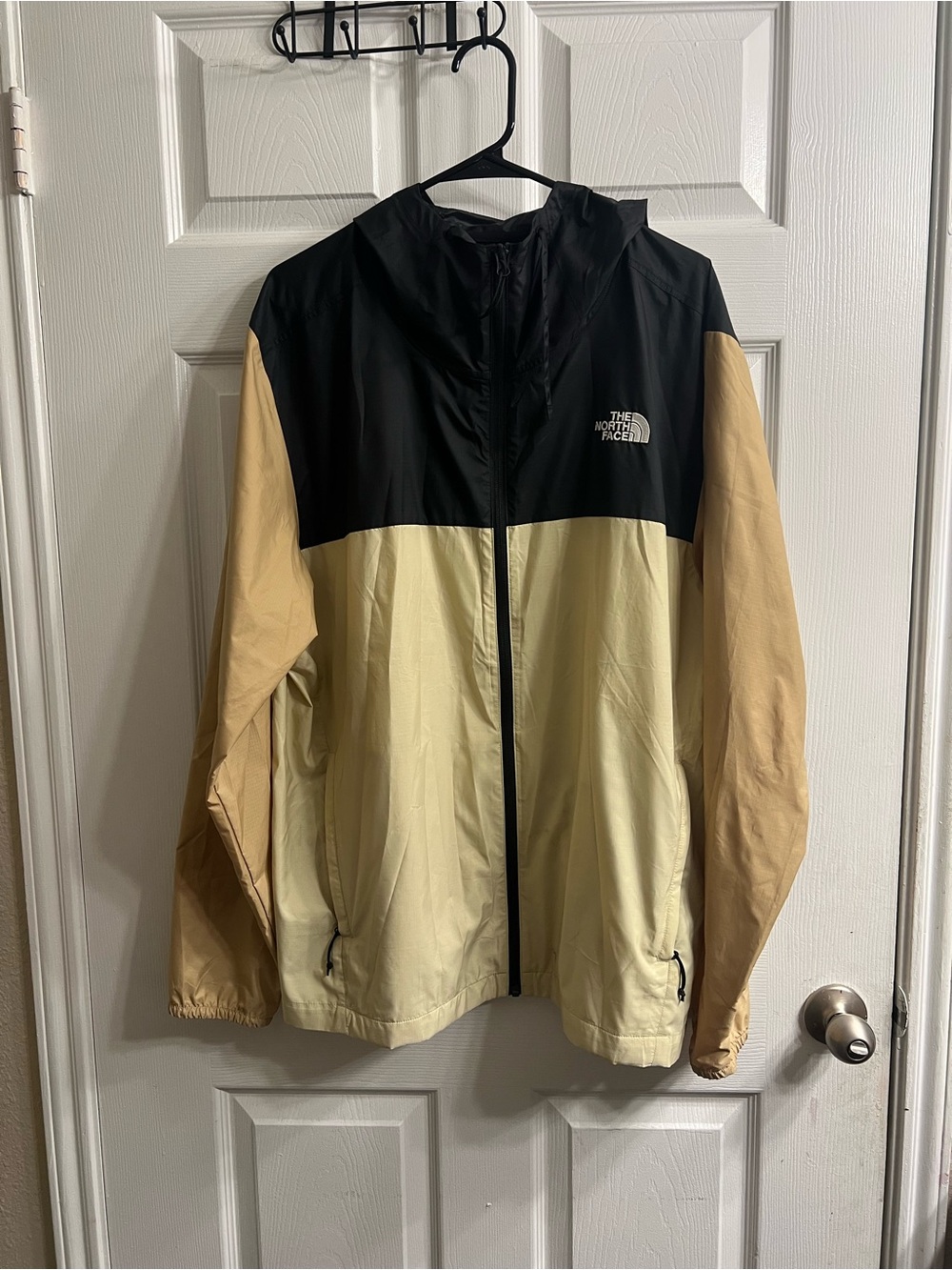 The North Face Men's Black, Cream & Tan Colorblock Hooded Windbreaker